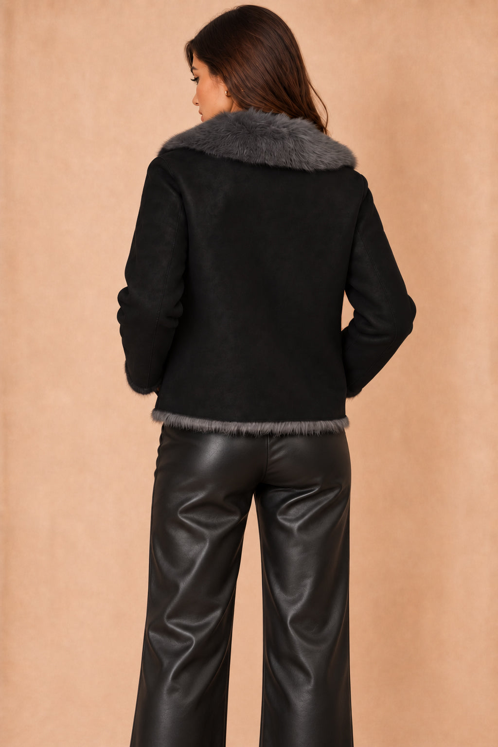 Adelina ONLY Charcoal Reversible Faux Fur Jacket