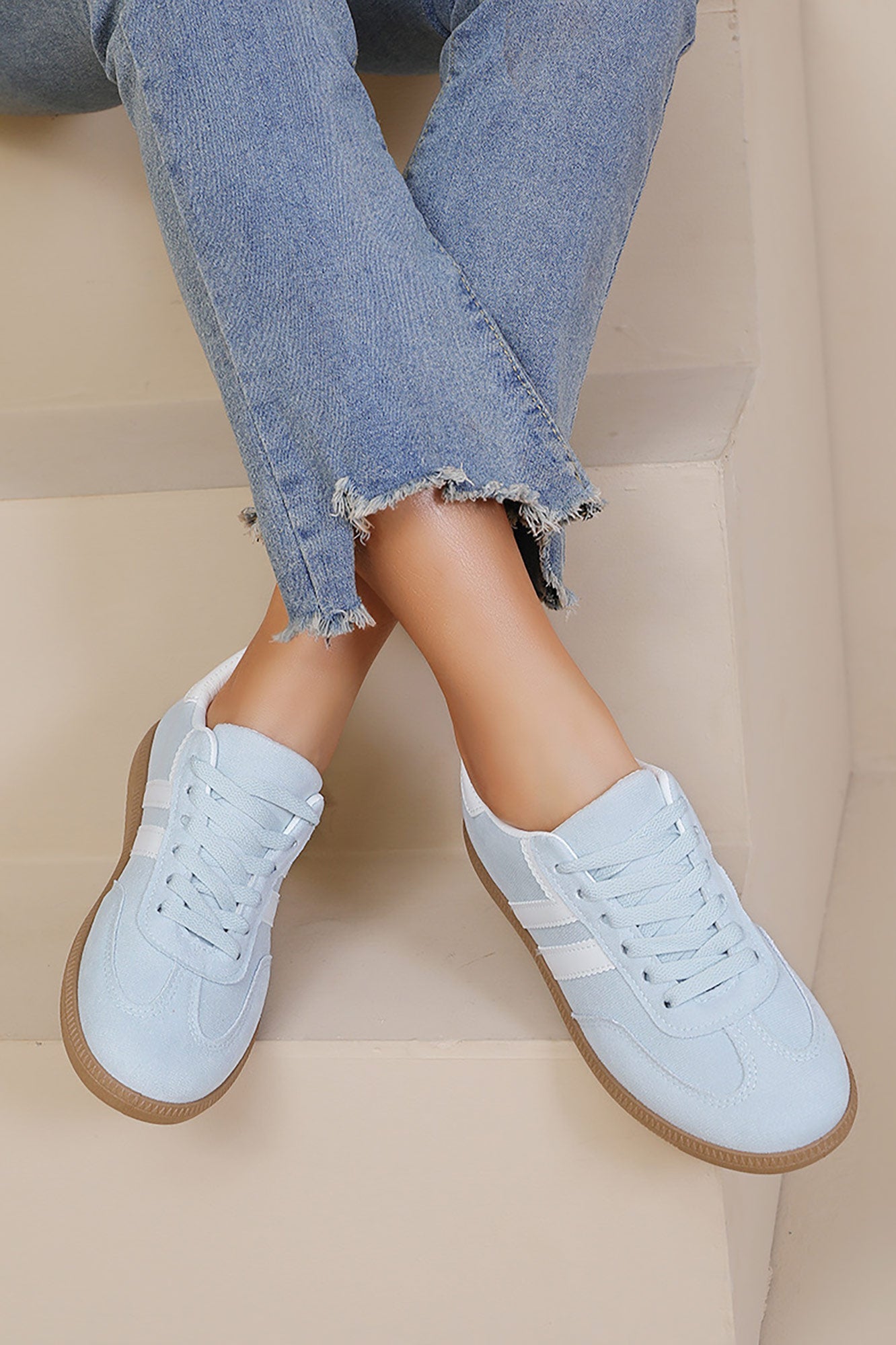 Alaina Light Blue Suedette Trainers