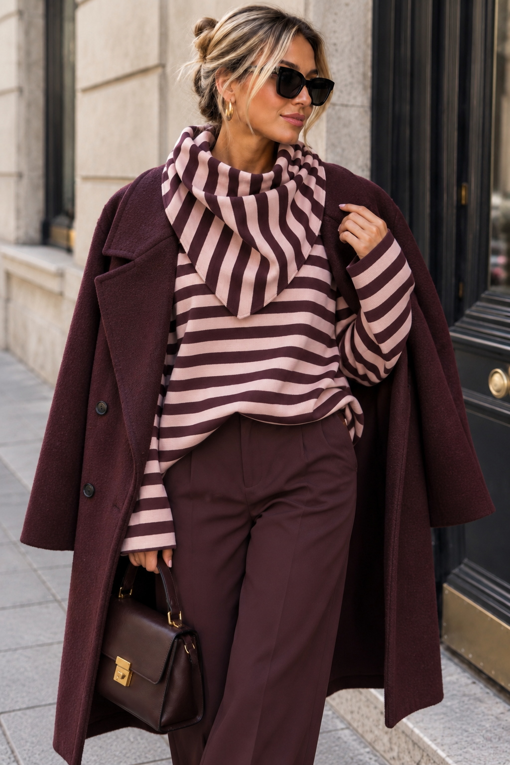 Alec Burgundy & Pink Fine Knit Striped Top