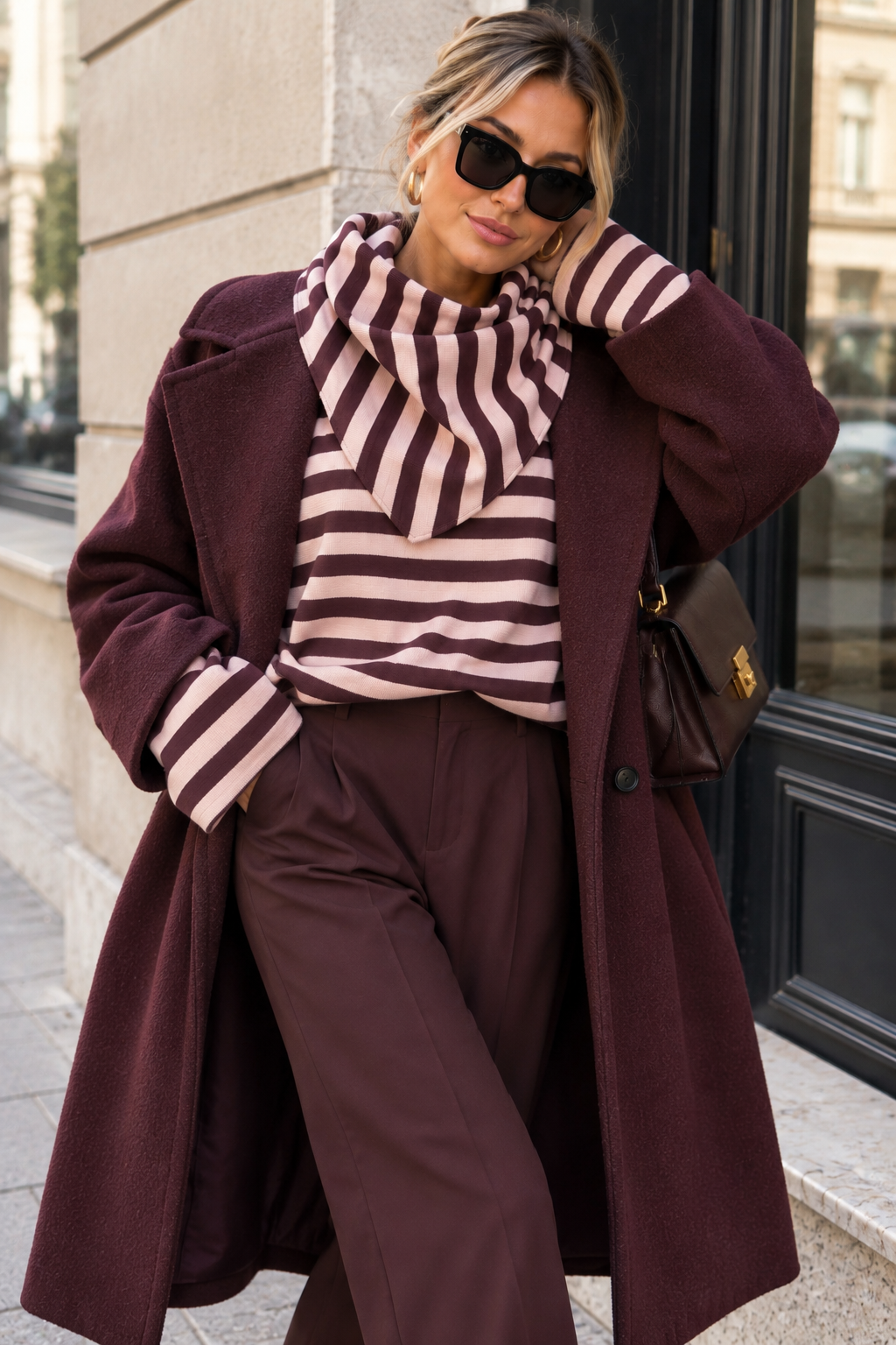 Alec Burgundy & Pink Fine Knit Striped Top