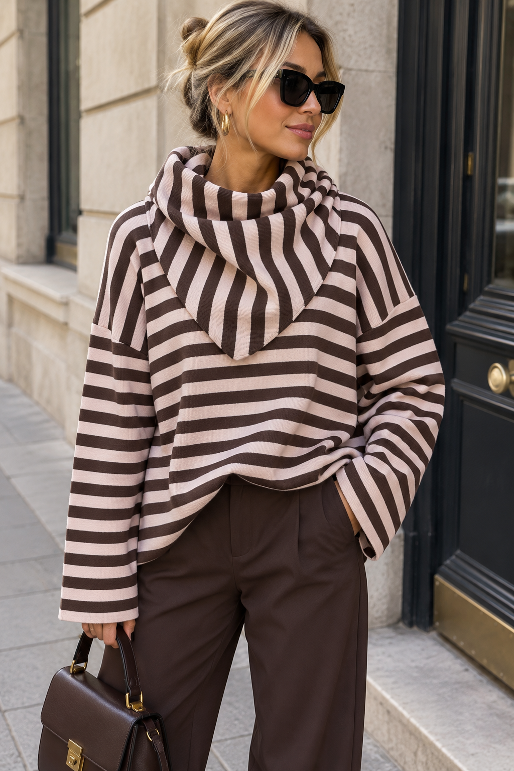 Alec Pink & Chocolate Fine Knit Striped Top