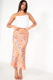 Alexandra Orange Satin Print Skirt