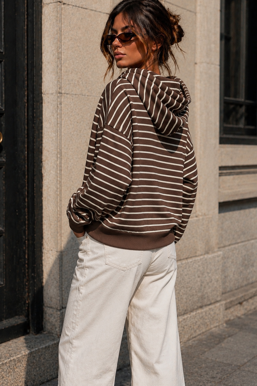 Alma Chocolate Striped Zip Up Hoodie