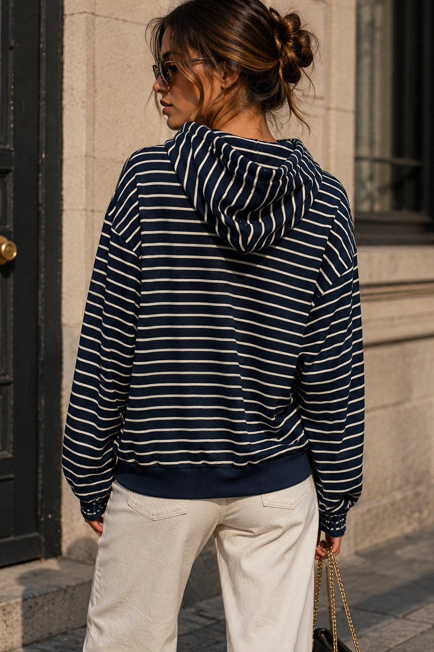 Alma Navy Striped Zip Up Hoodie