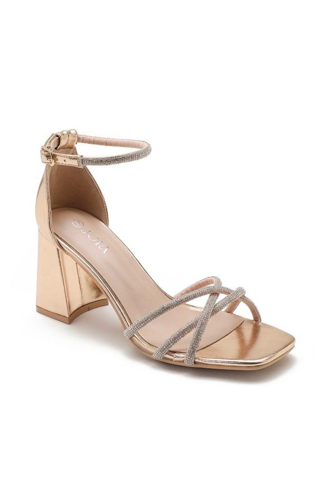Amari Rose Gold Diamante Block Heels