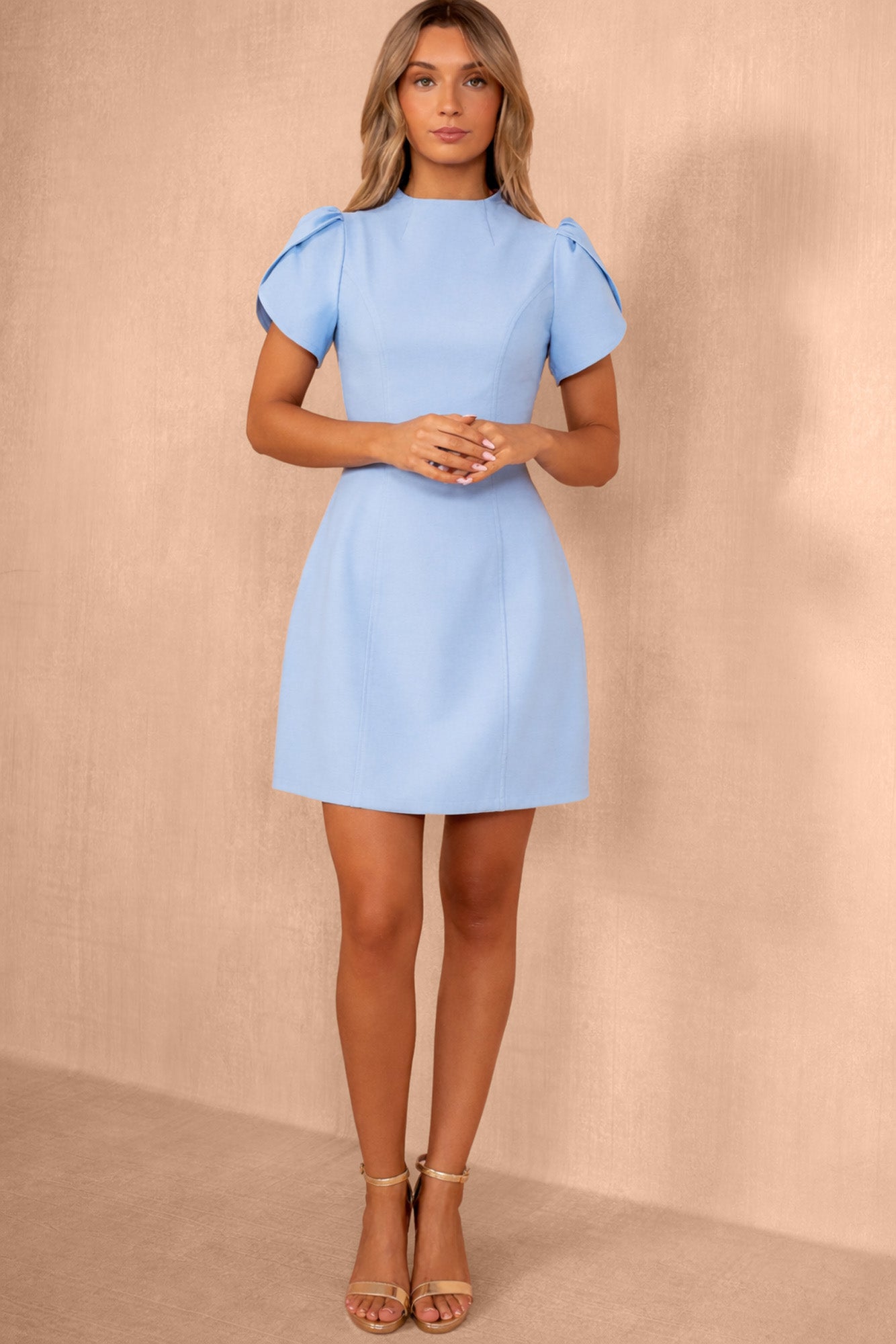 Ami Sky Blue High Neck Mini Dress