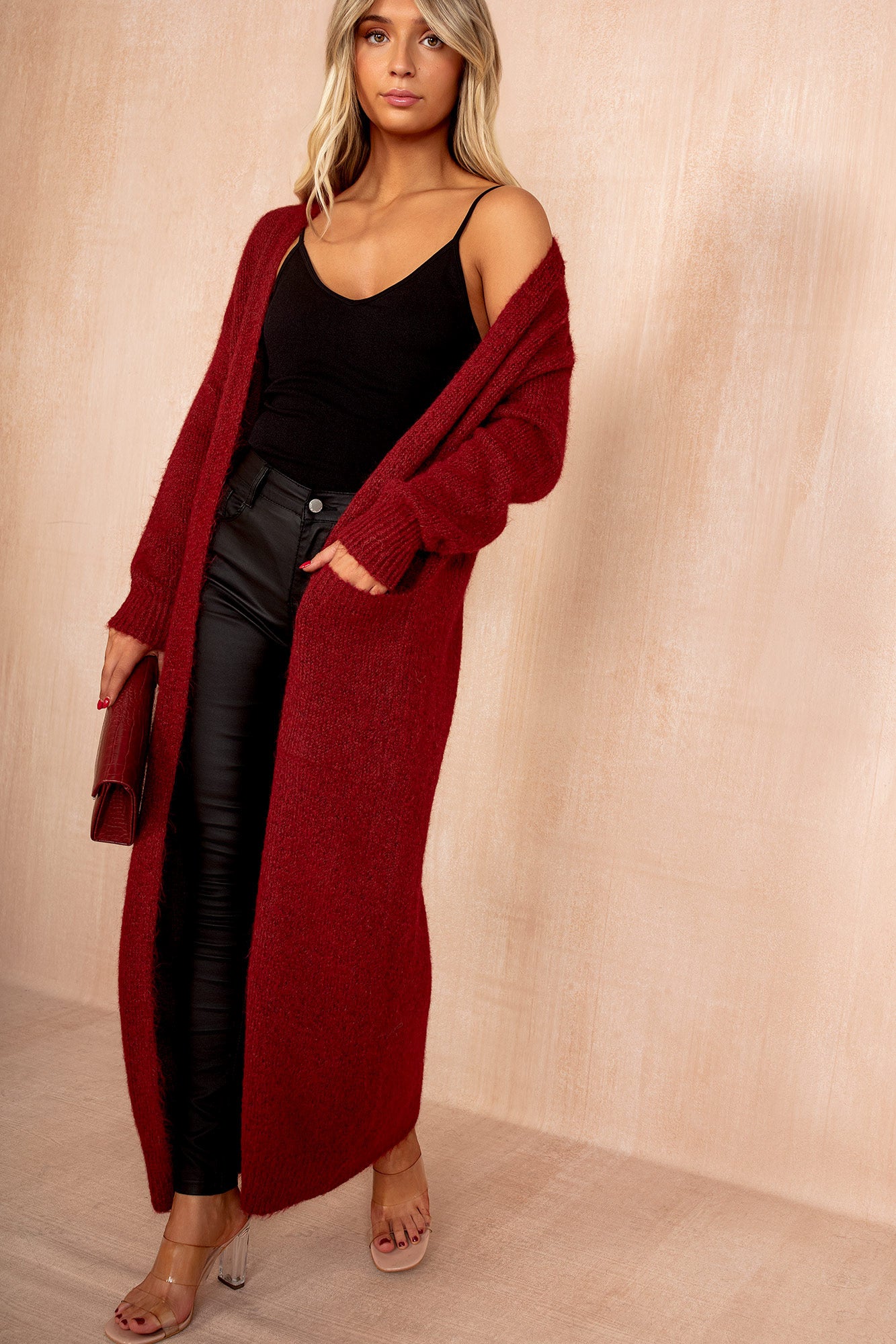 Arya Wine Hairy Knit Longline Knit