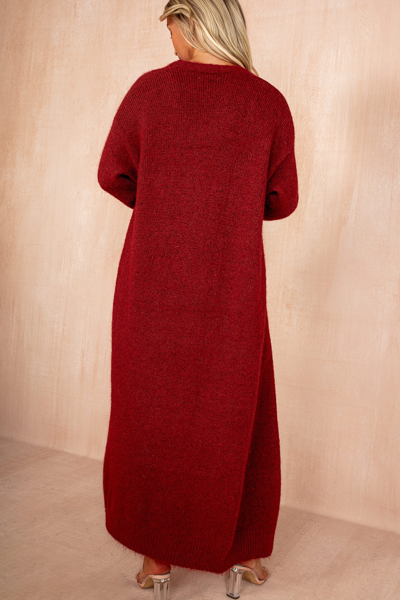 Arya Wine Hairy Knit Longline Knit