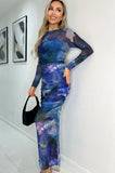 AX Paris Amanda Blue Mesh Print Dress