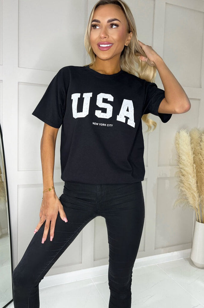 AX Paris Anna Black 'USA' T-Shirt
