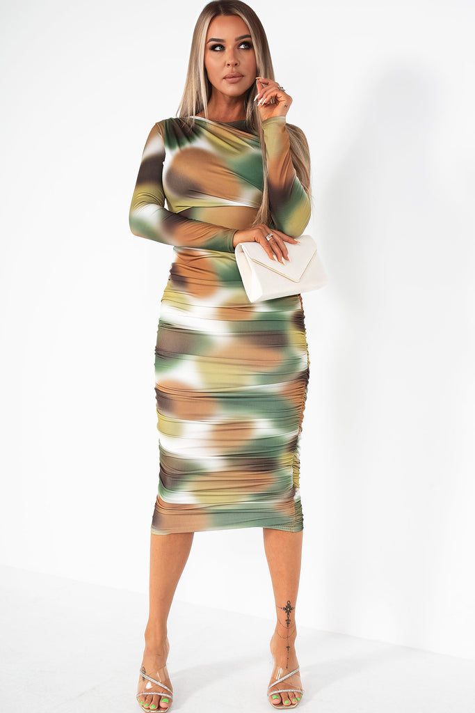 AX Paris Celia Khaki Slinky Print Dress