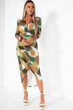 AX Paris Delia Khaki Slinky Print Wrap Dress