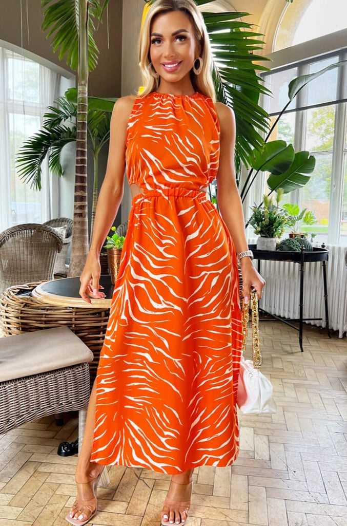 AX Paris Gerta Orange Cut Out Print Dress