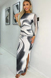 AX Paris Nerissa Monochrome Mesh Print Dress