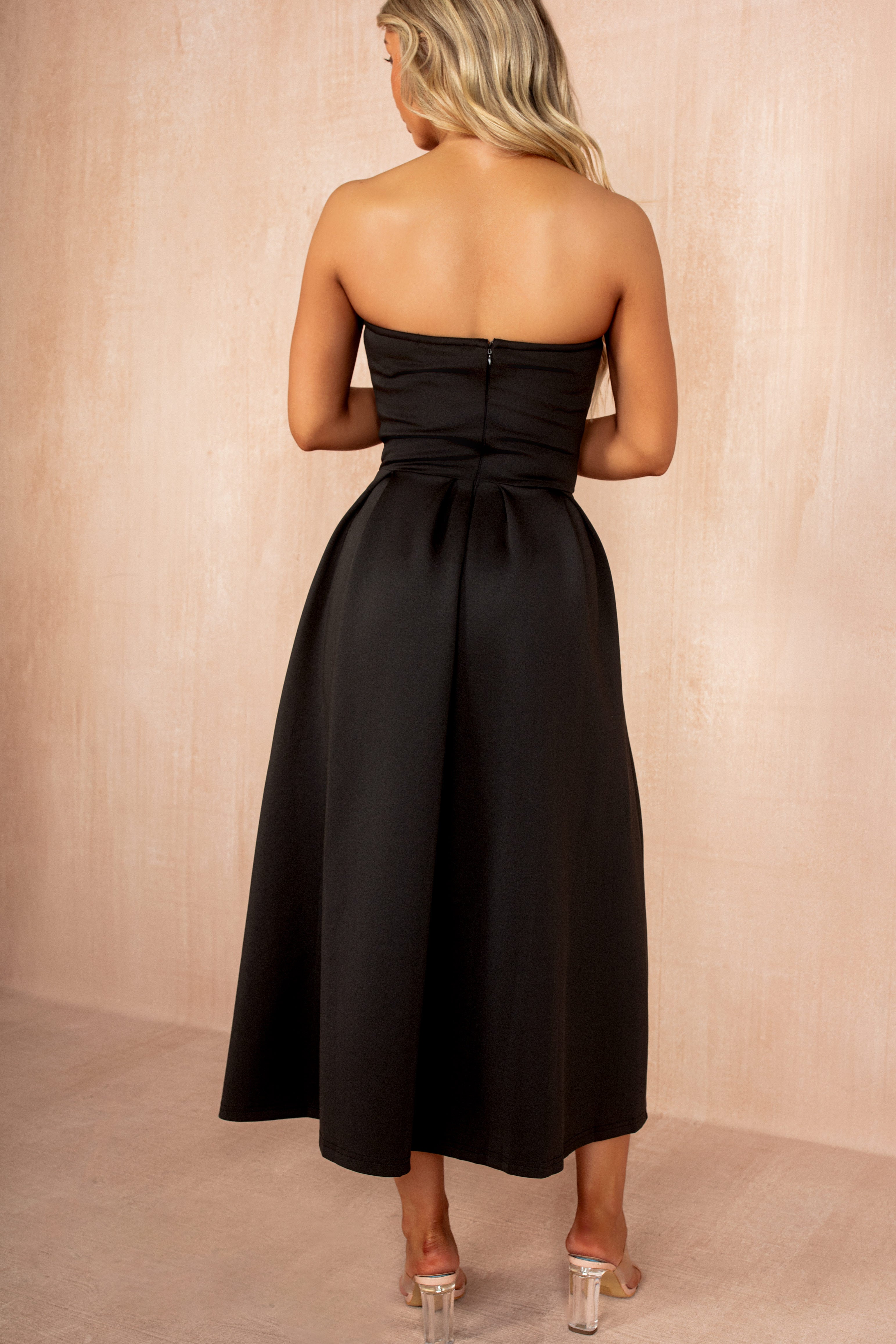 Saskia Black Bandeau A-Line Midi Dress