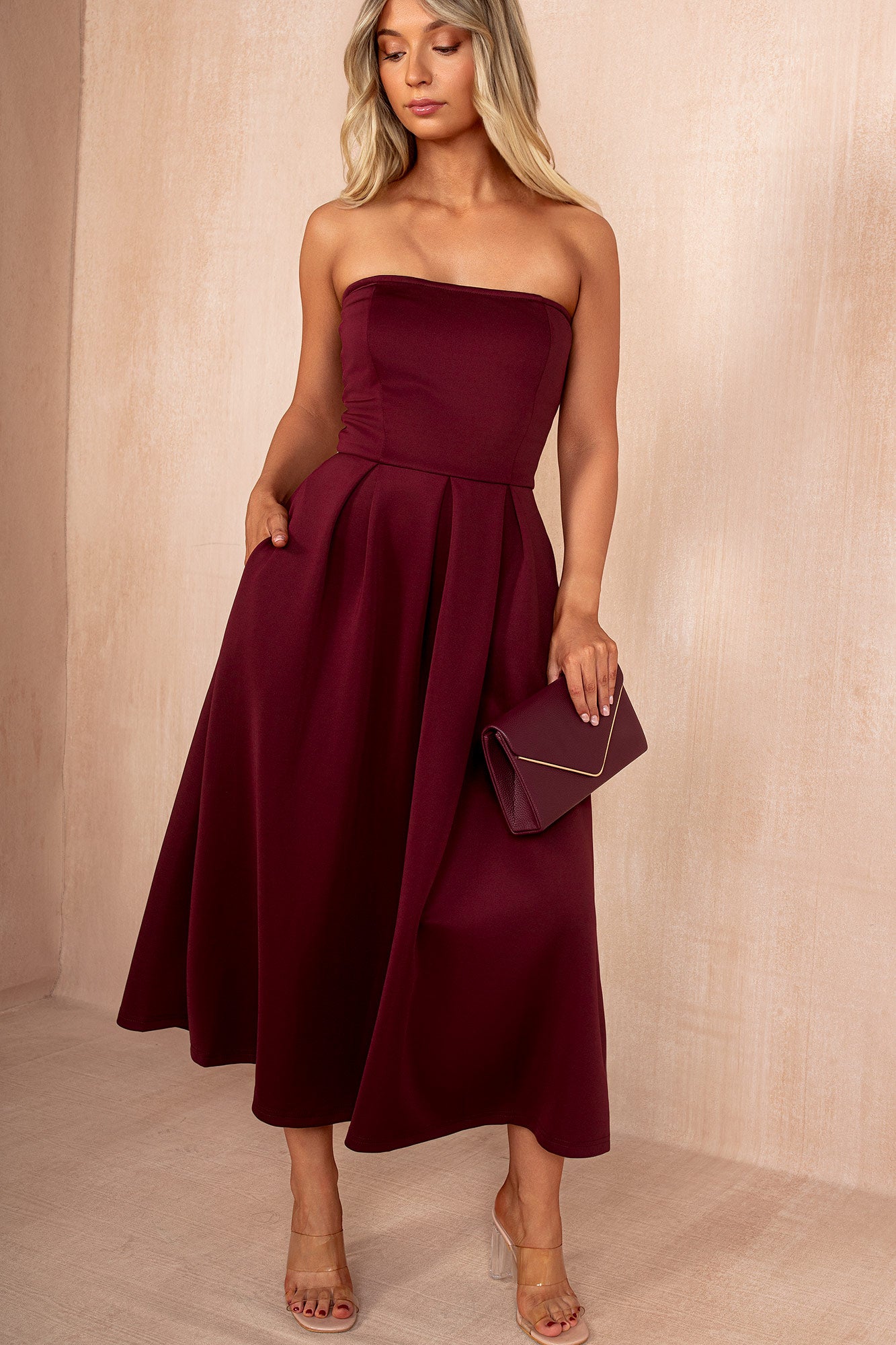 AX Paris Saskia Plum Bandeau A-Line Midi Dress