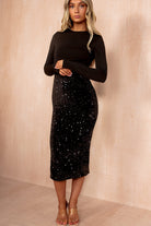 AX Paris Ursa Black Velvet Sequin 2 in 1 Midi Dress