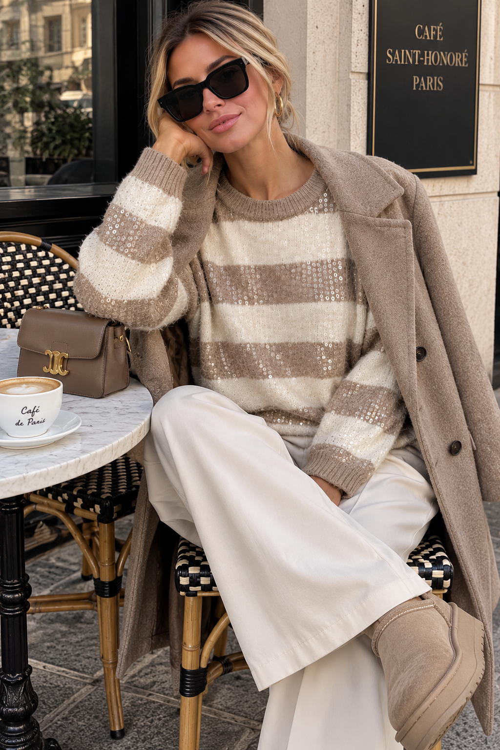 Babette Stone Knit Sequin Striped Jumper