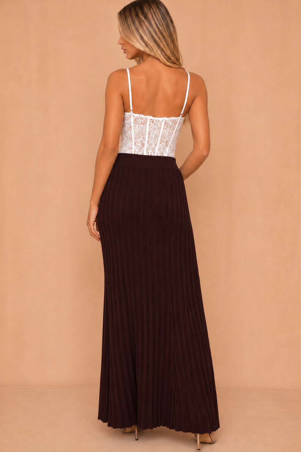 Bambi Chocolate Rib Knit Maxi Skirt