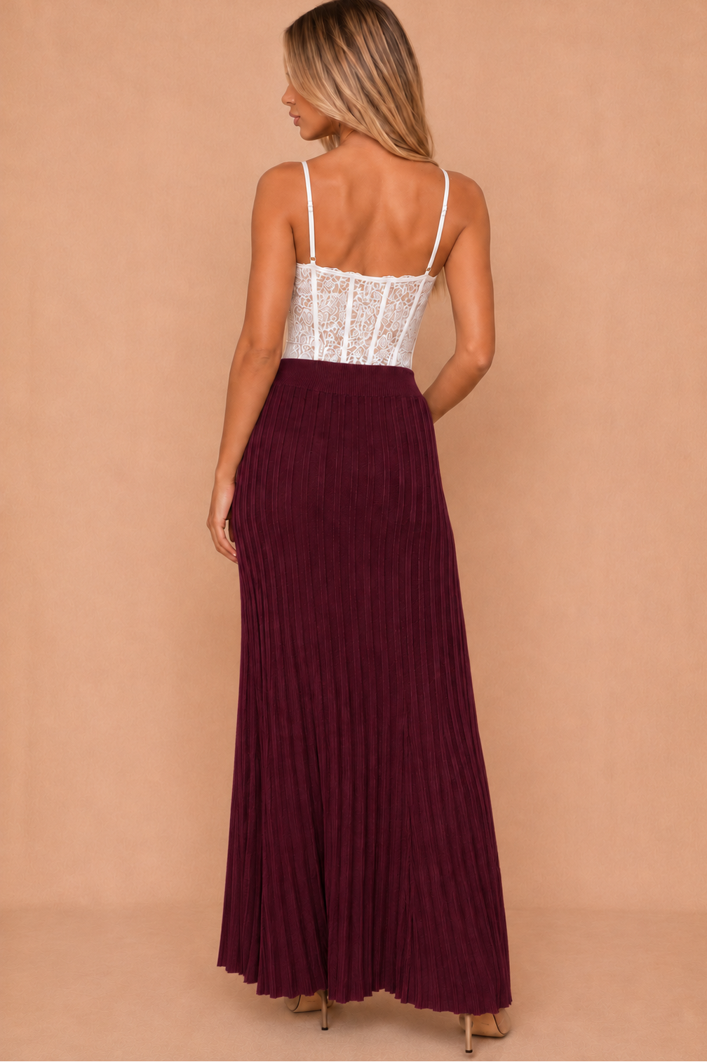 Bambi Plum Rib Knit Maxi Skirt