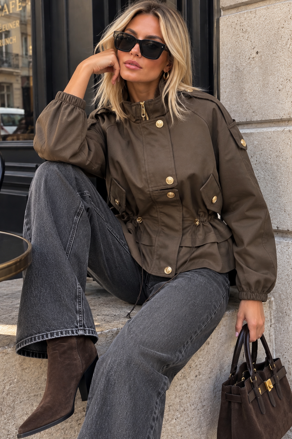 Baylor Chocolate Cinched Utility Jacket