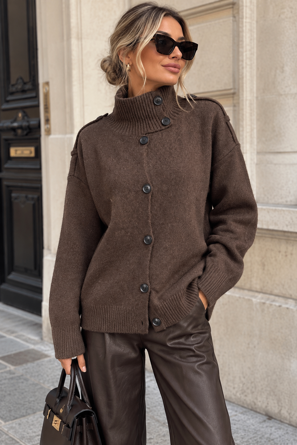 Beatrix Chocolate Knit button Up Cardigan