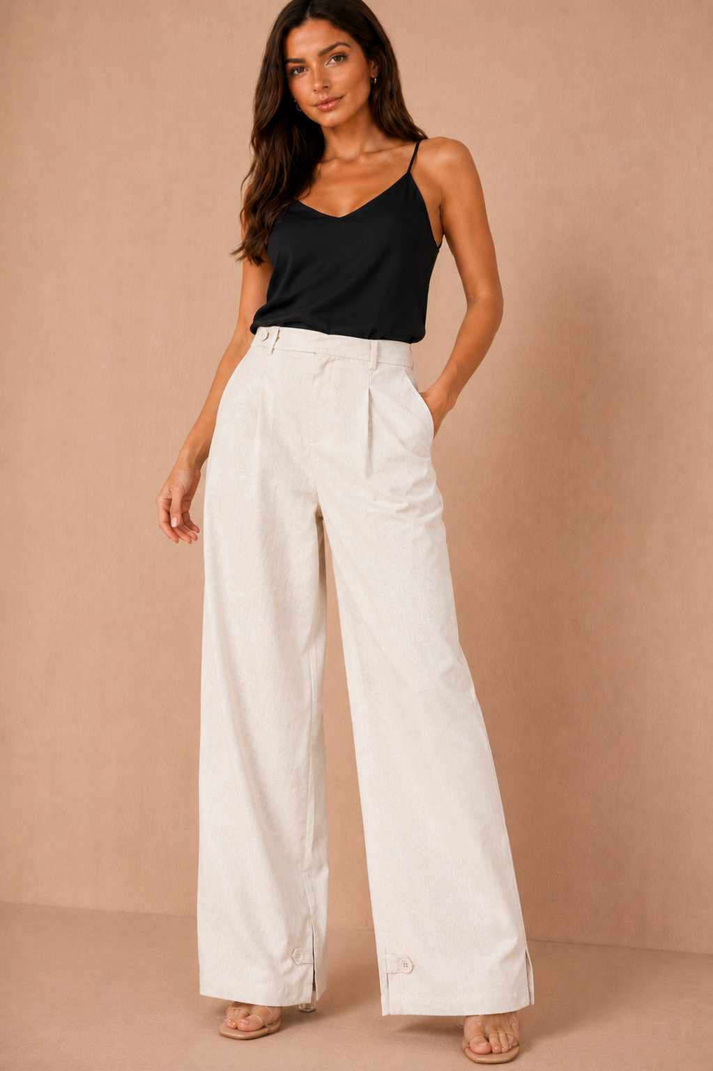Belen Stone Linen Utility Wide Leg Trousers