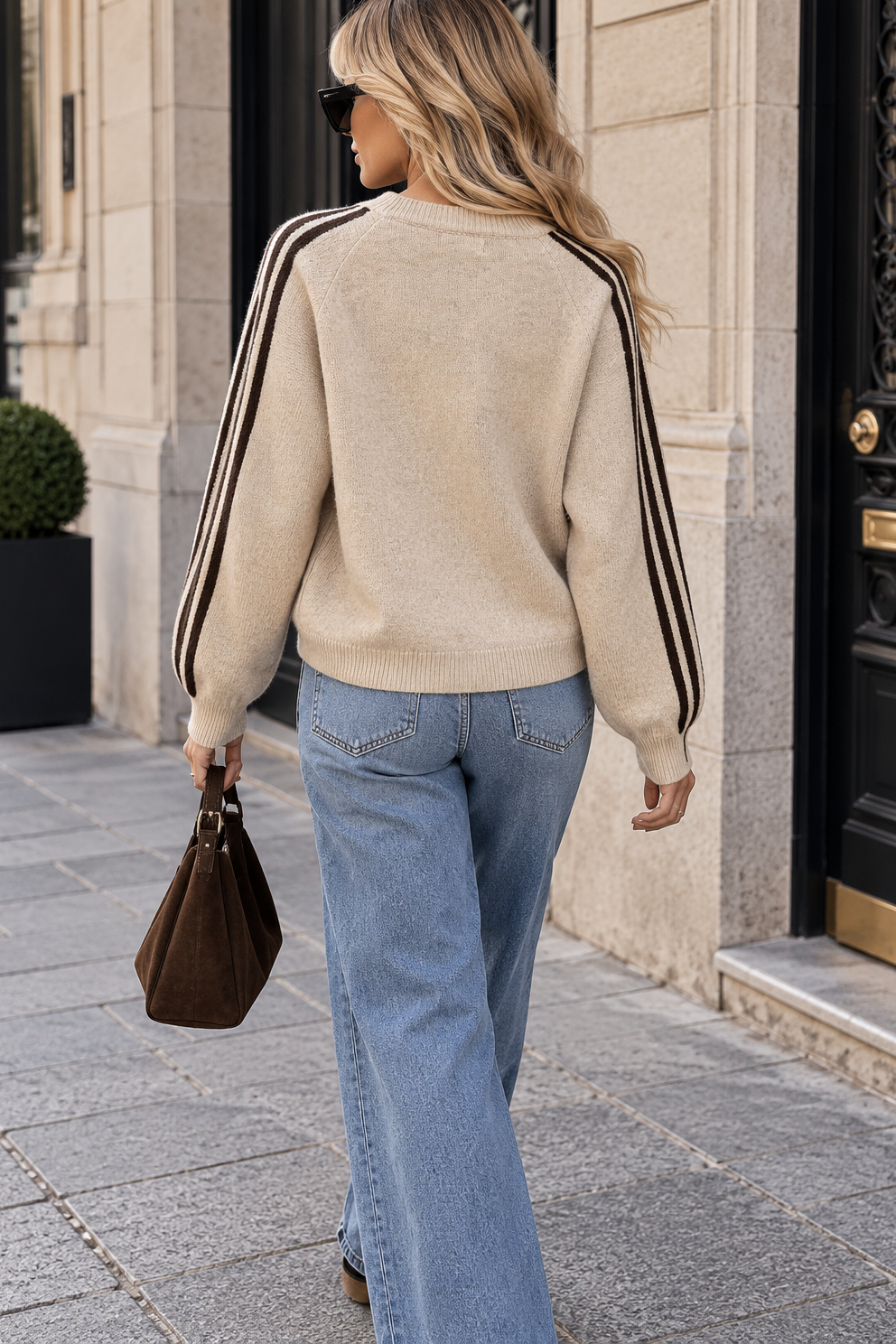 Belinda Stone Knit Striped Cardigan