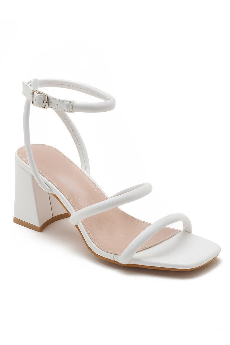 Bella White Block Heels