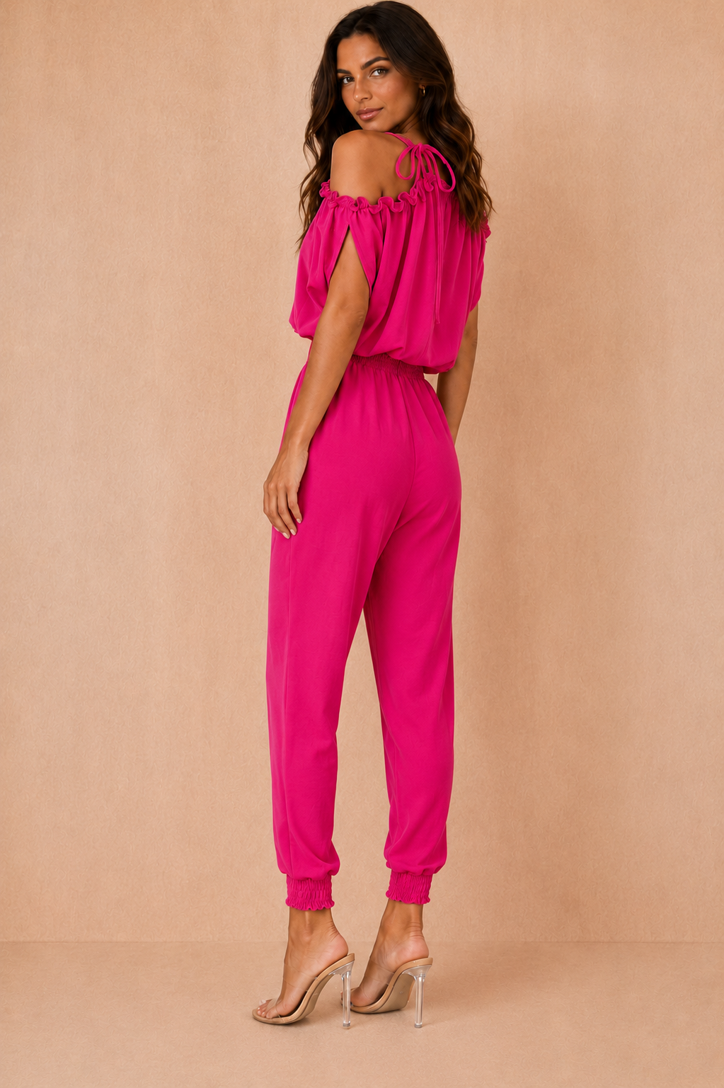Belle Fuchsia Cold Shoulder Jumpsuit