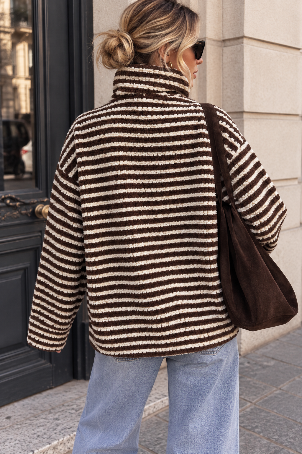 Bernelle Cream & Chocolate Striped Fleece Jacket