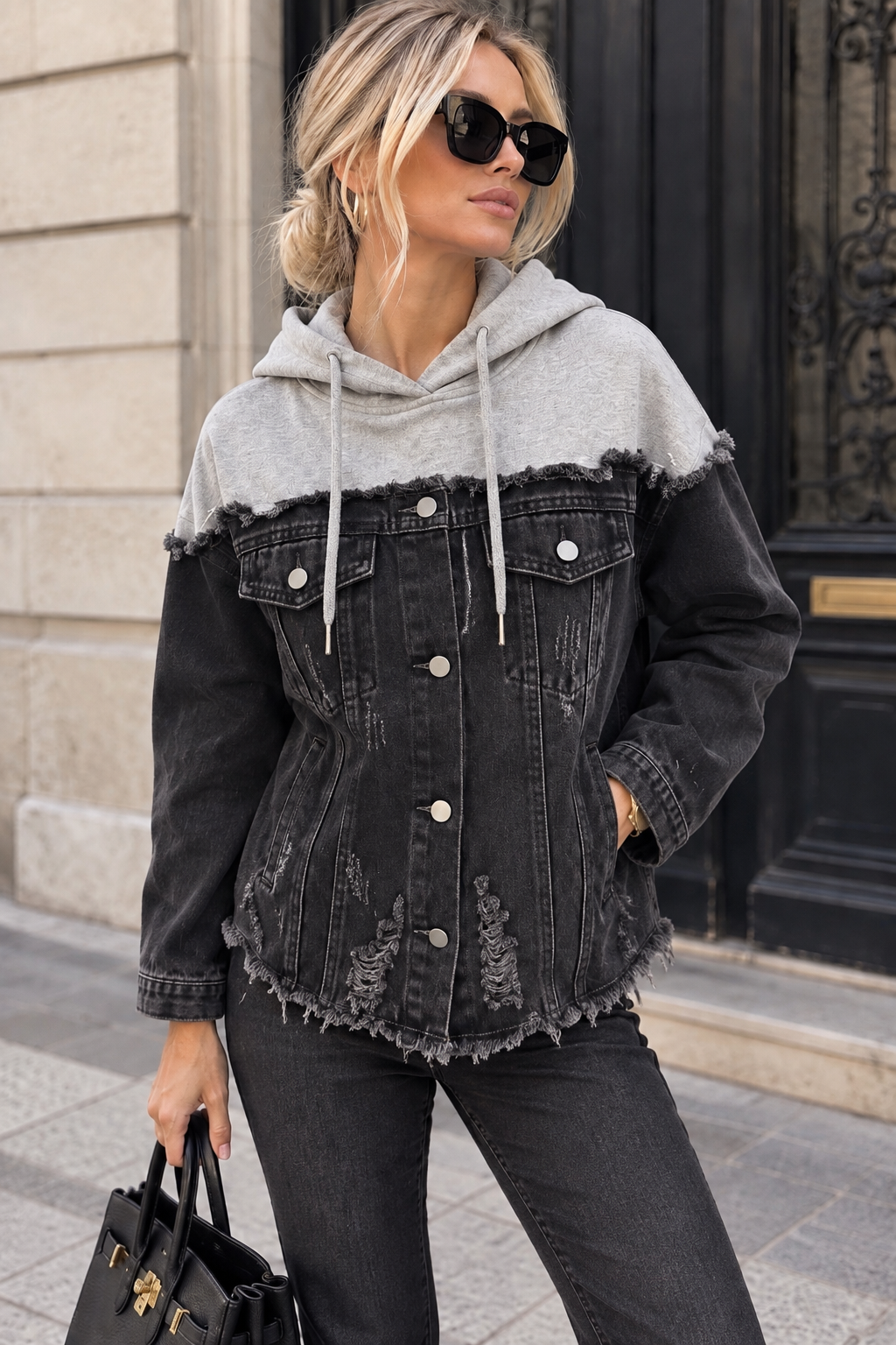Berneta Black Denim Distressed Jumper Jacket