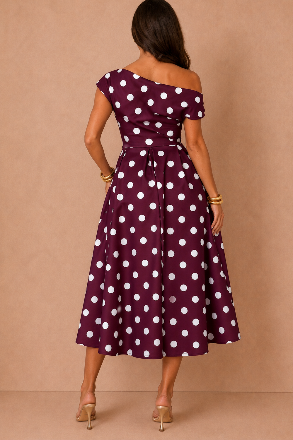 Betty Berry Polka Dot Asymmetric Midi Dress
