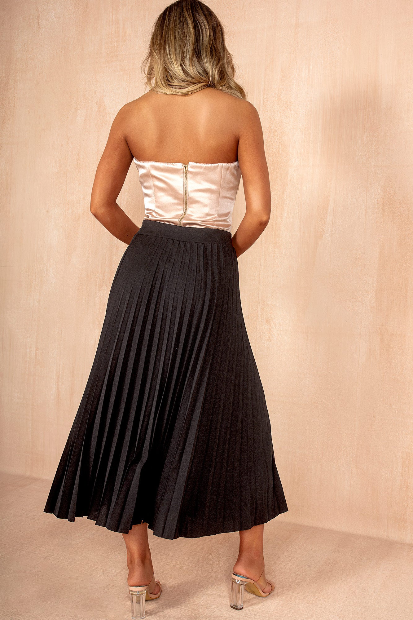 Blakely Black Pleated Midi Skirt
