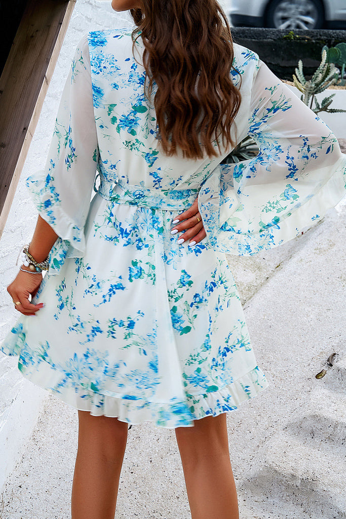 Blakely Blue Chiffon Floral Dress
