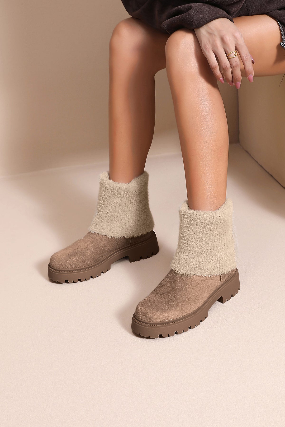 Brenley Stone Suedette Ankle Boots