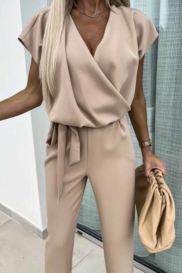 Brody Stone Sleeveless Belted Jumpsuit