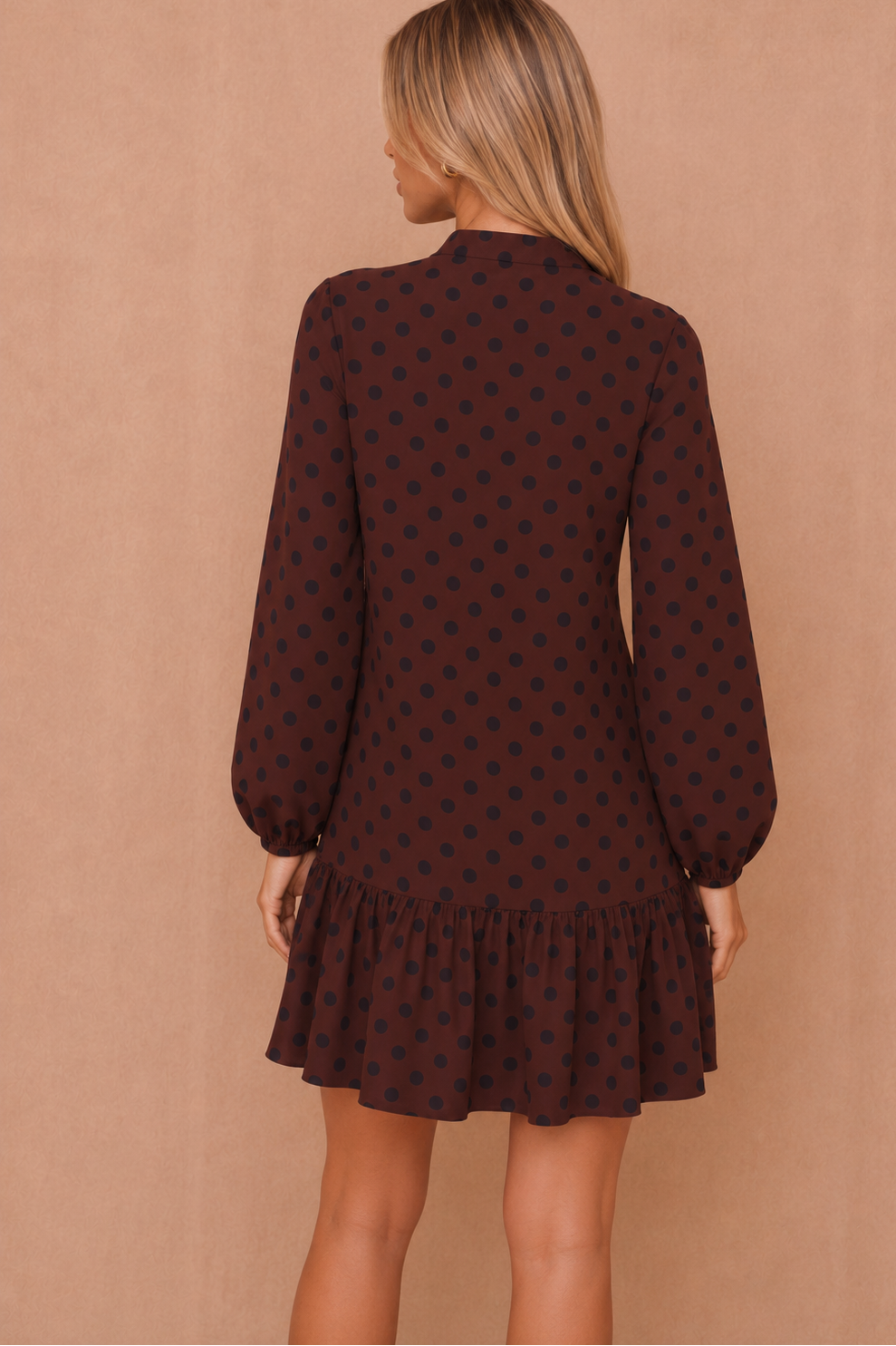 Brooklyn Chocolate Polka Dot Frill Hem Mini Dress