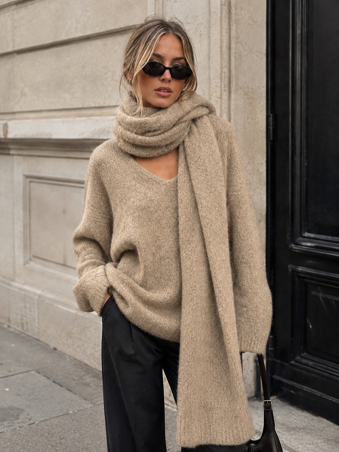 Cadence Camel Knit Scarf Jumper Set