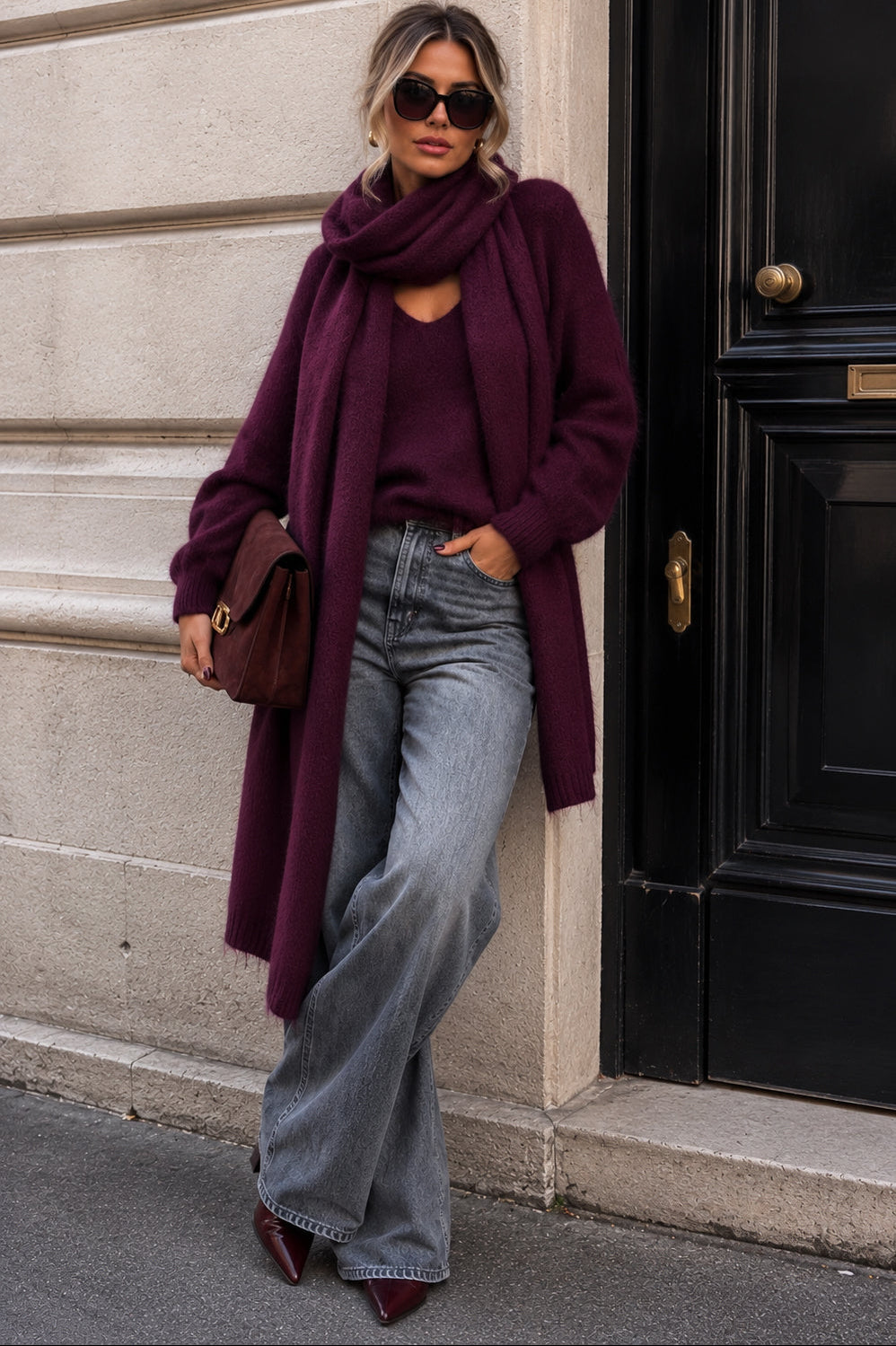 Cadence Purple Knit Scarf Jumper Set