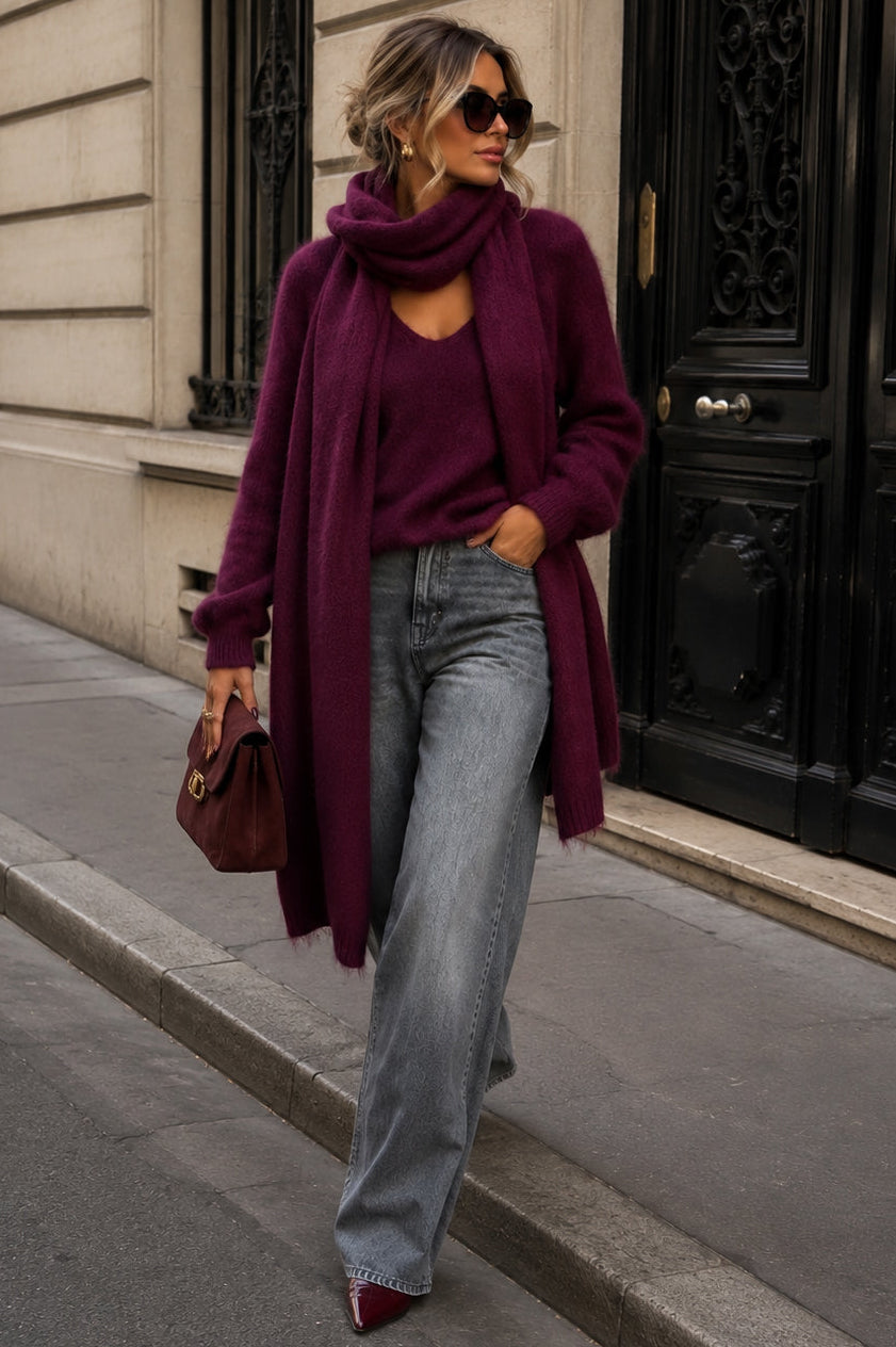 Cadence Purple Knit Scarf Jumper Set