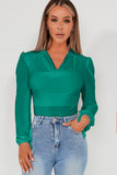 Calzia Green Slinky Collared Bodysuit