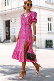Giana Pink Ditsy Rose Print Midi Dress