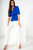 Caryn Royal Blue Satin Tie Front Top