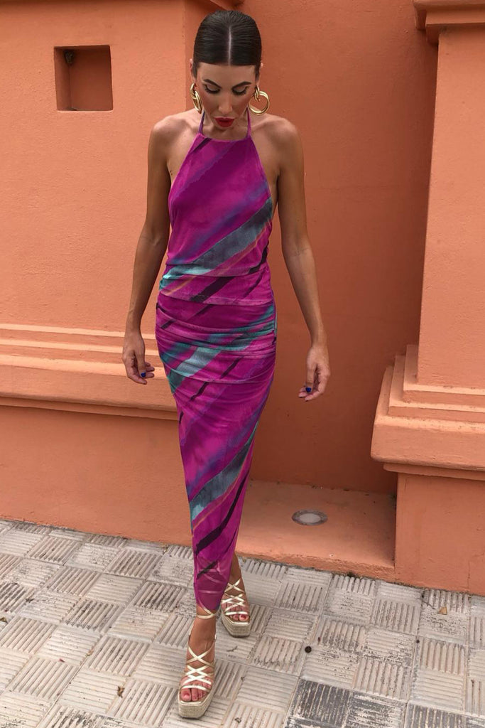 Catalina Magenta Print Midi Dress