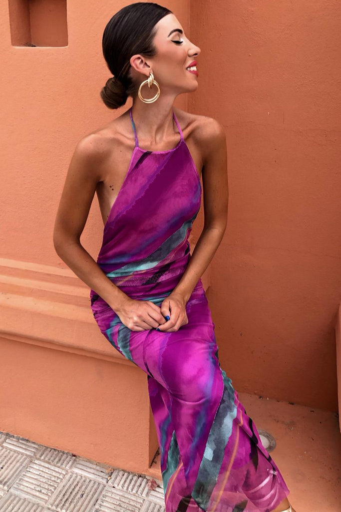 Catalina Magenta Print Midi Dress