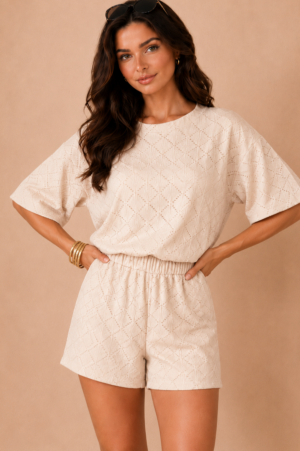 Cecilia Cream Textured Diamond Co Ord