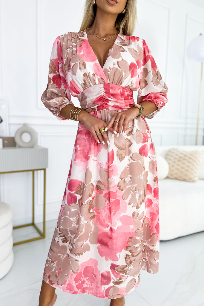 Claire Pink Chiffon Print Dress