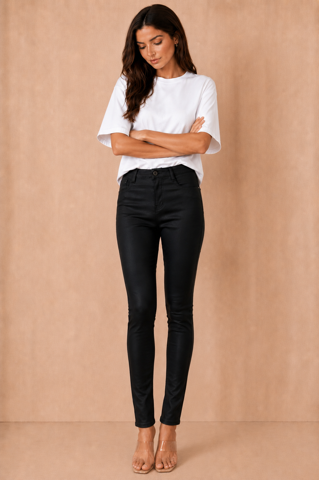 Cleo Black Wax Skinny Trousers