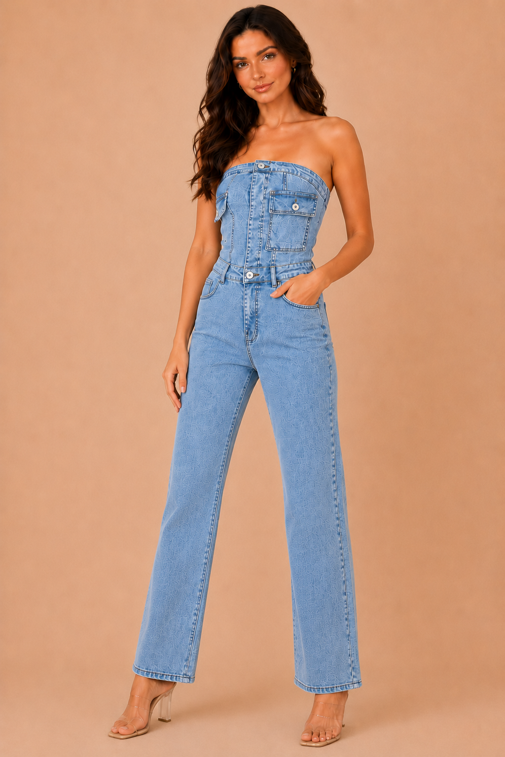 Clodagh Blue Denim Bandeau Jumpsuit